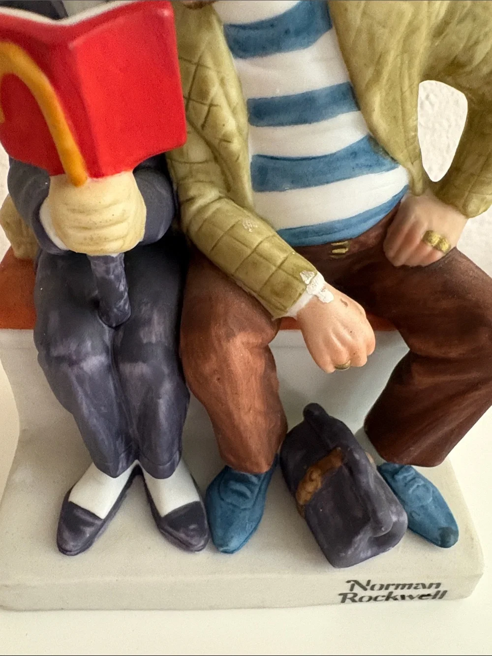 Norman Rockwell Two Men Reading Figurine — Red, Blue, Brown, Cream